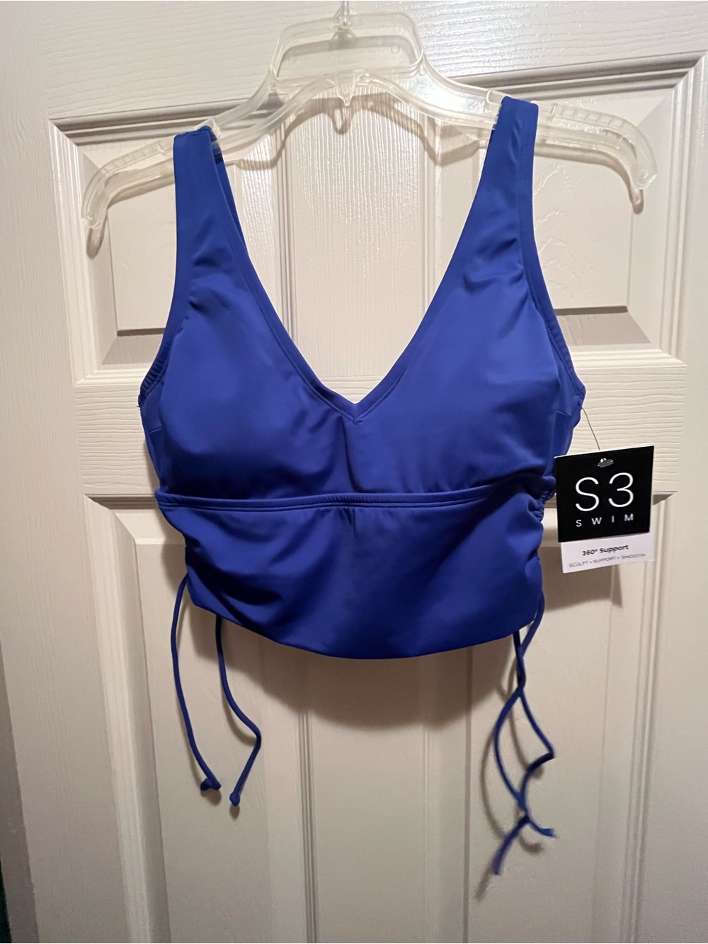 S3 Swim V-neck cinch bikini top, royal blue, size small